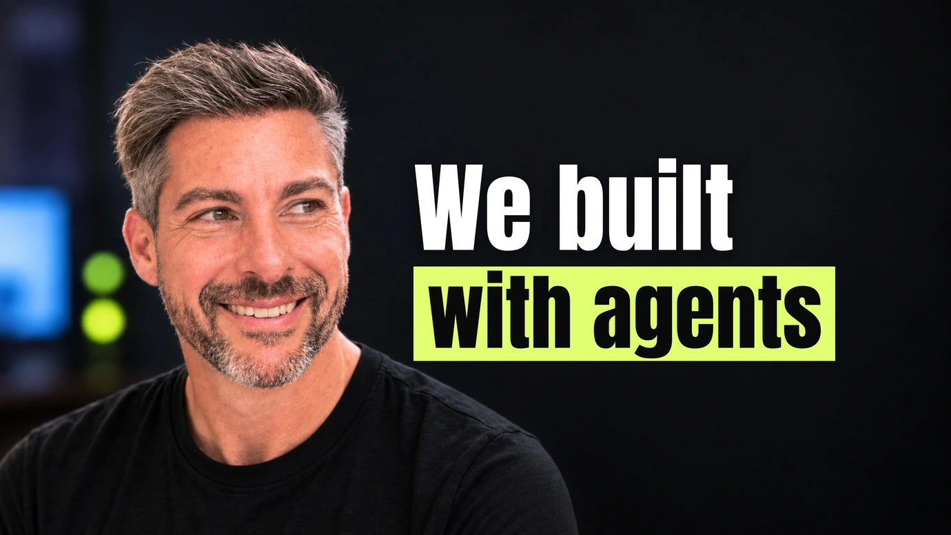 James Ansell, founder of Code23, with a warm smile beside the headline We built with agents