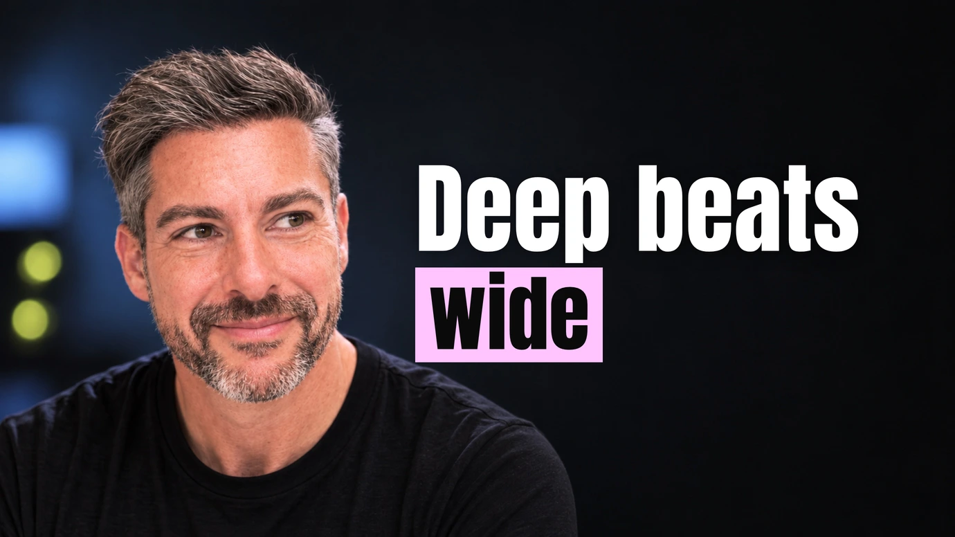 James Ansell, founder of Code23, with a thoughtful look beside the headline Deep beats wide