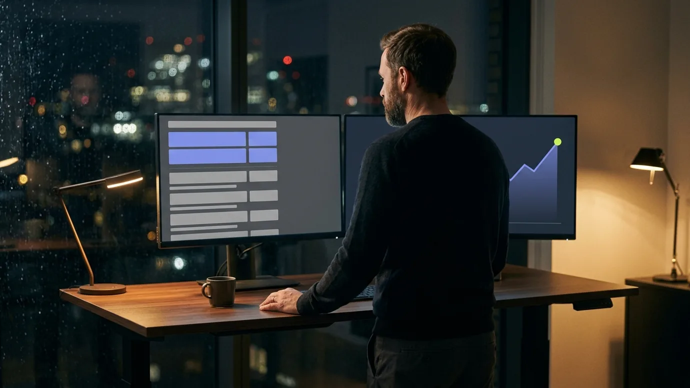 Conceptual photograph comparing paid search ads with organic search rankings on a dark desk