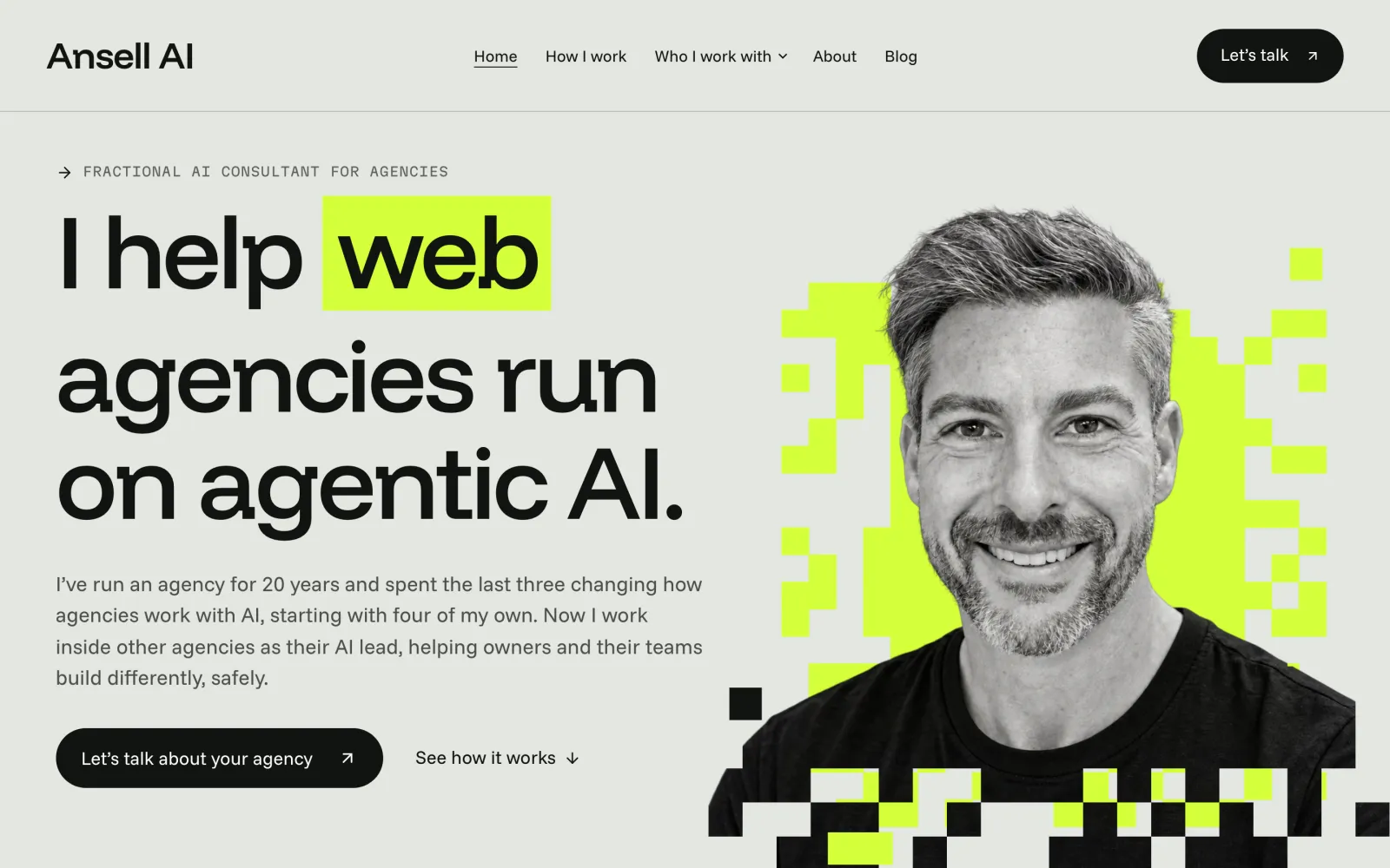 The ansell.ai homepage on desktop, built by Code23