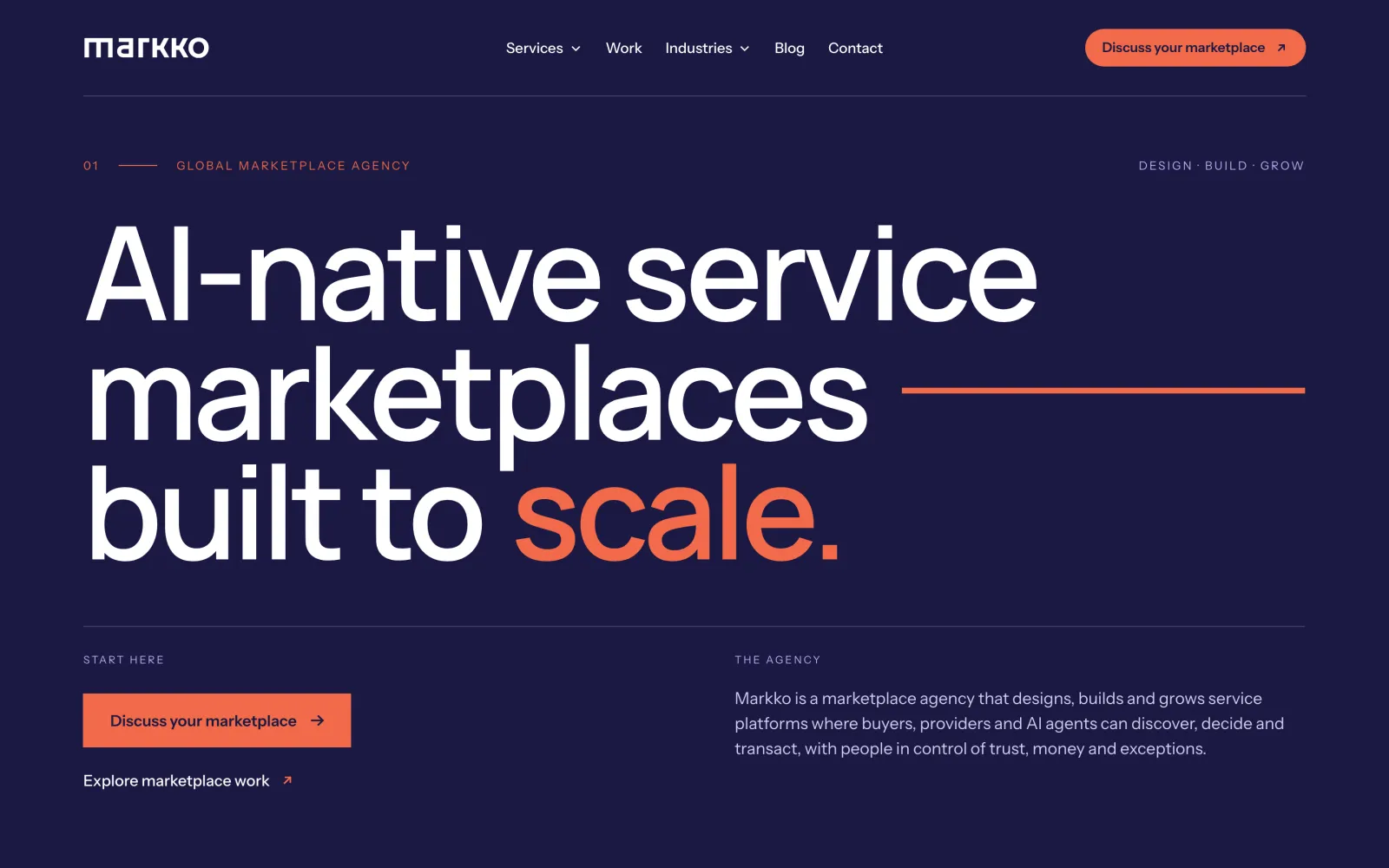 The markko.ai homepage, Code23's marketplace sister brand