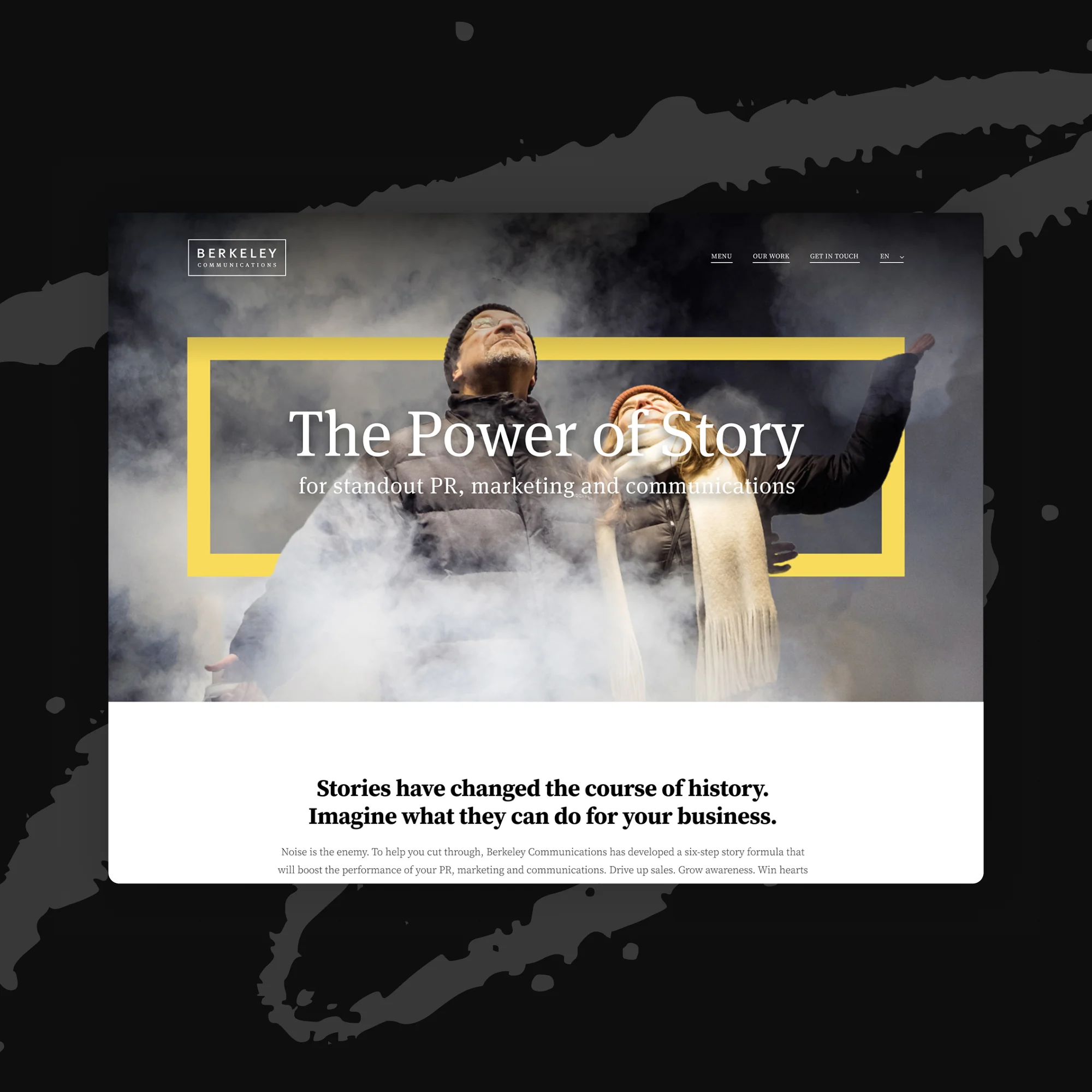 Berkeley PR website shown in an art-directed device setting