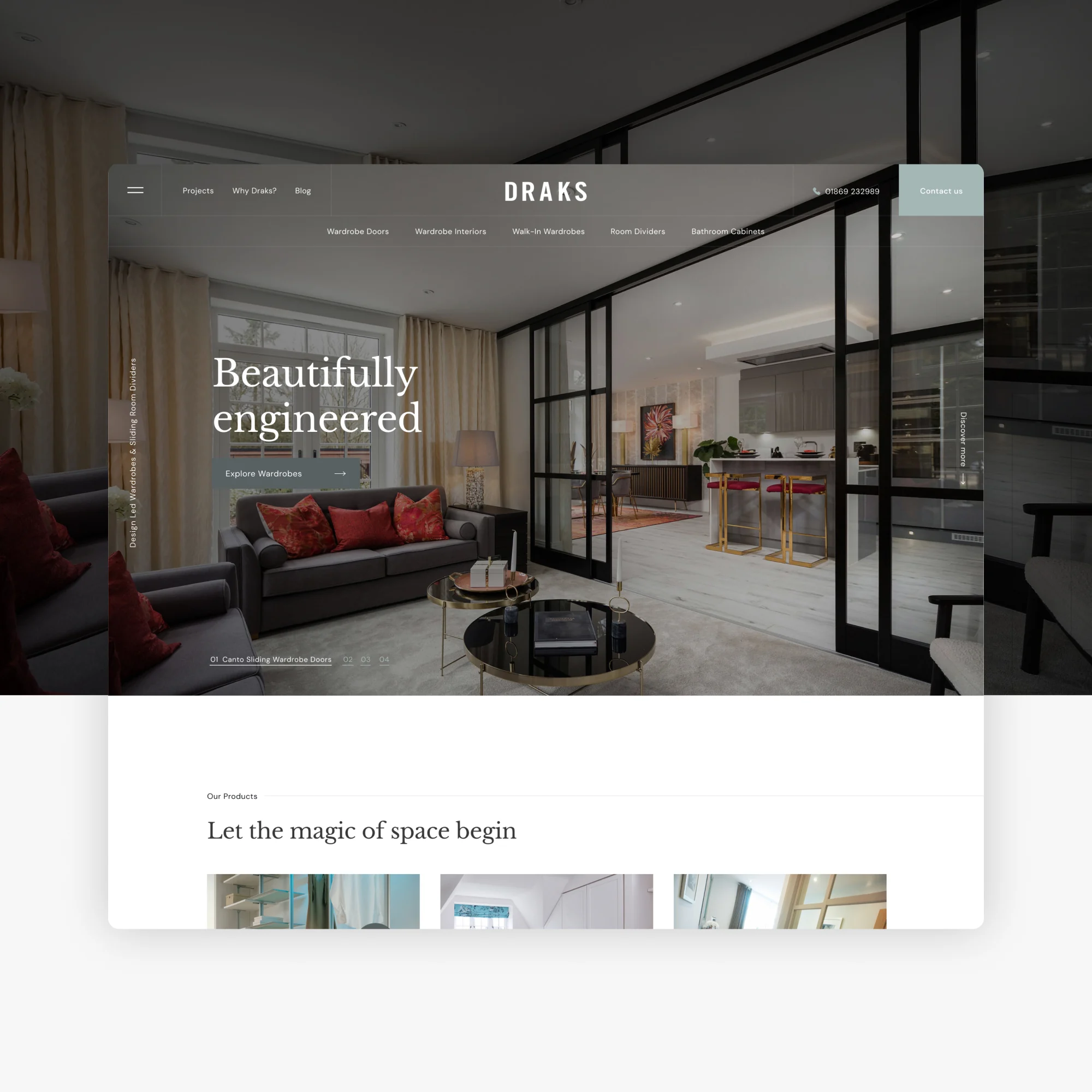 Draks website shown in an art-directed device setting