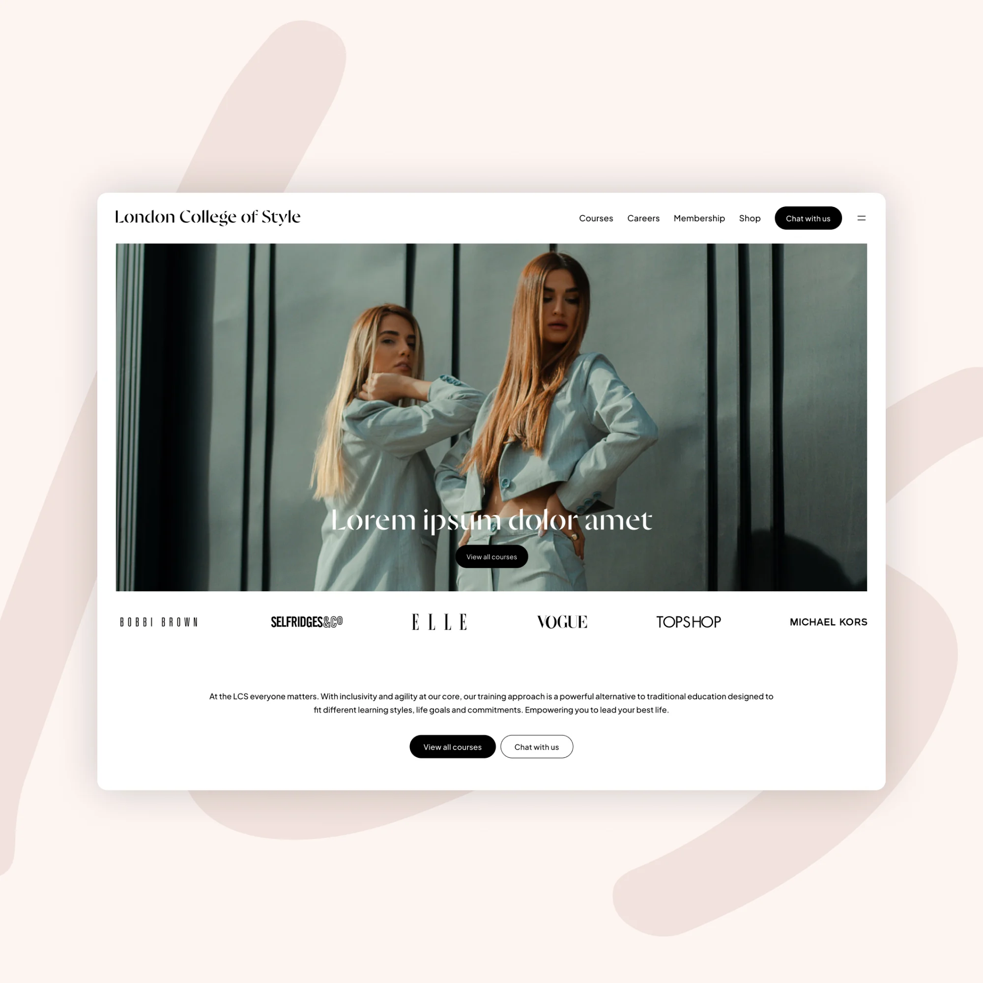 London College of Style website shown in an art-directed device setting