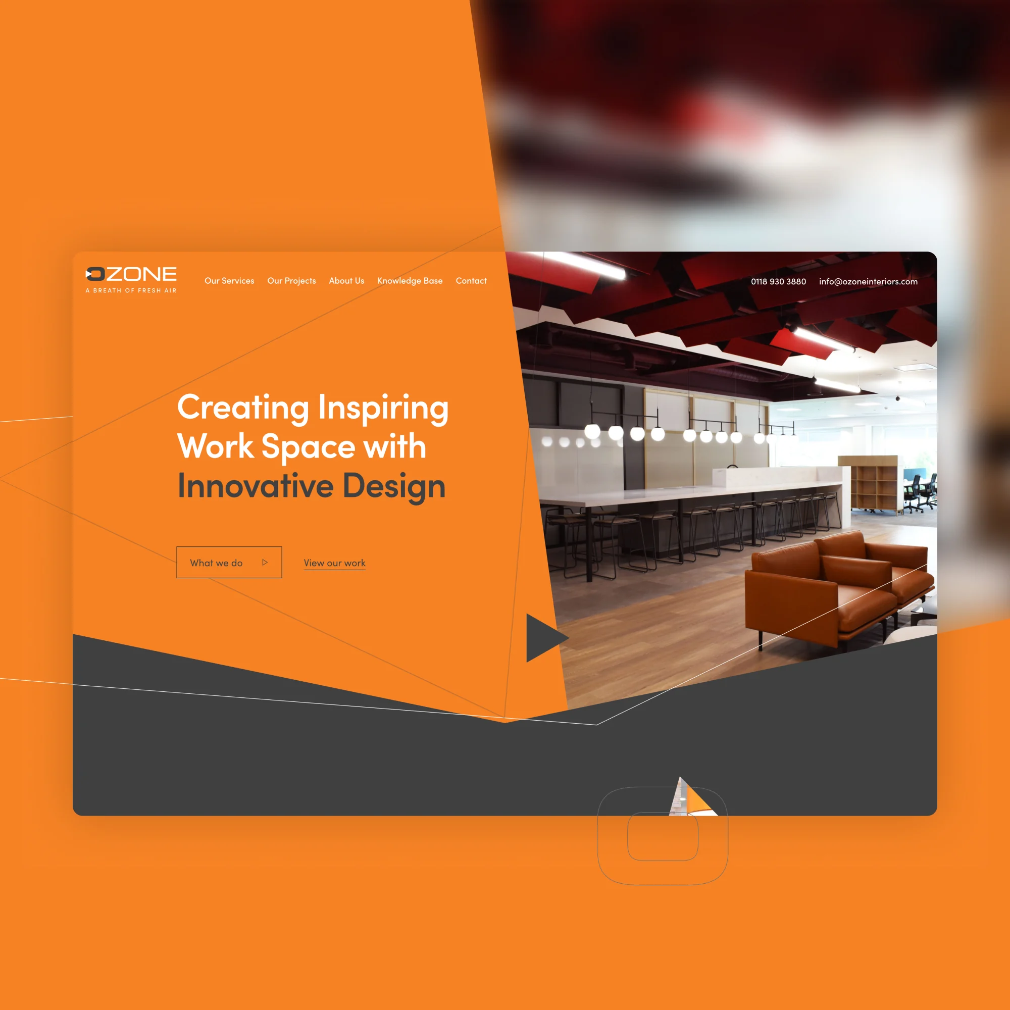 Ozone Interiors website shown in an art-directed device setting