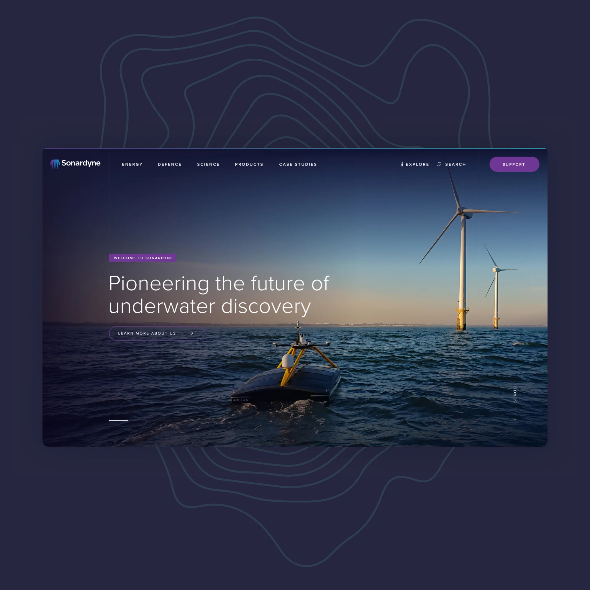 Sonardyne website shown in an art-directed device setting